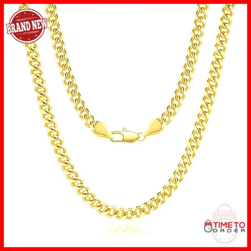 14K Gold Plated Cuban Link Chain Necklace 5MM Lobster Clasp